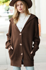 Brown Pocketed Button Up Chunky Knit Cardigan