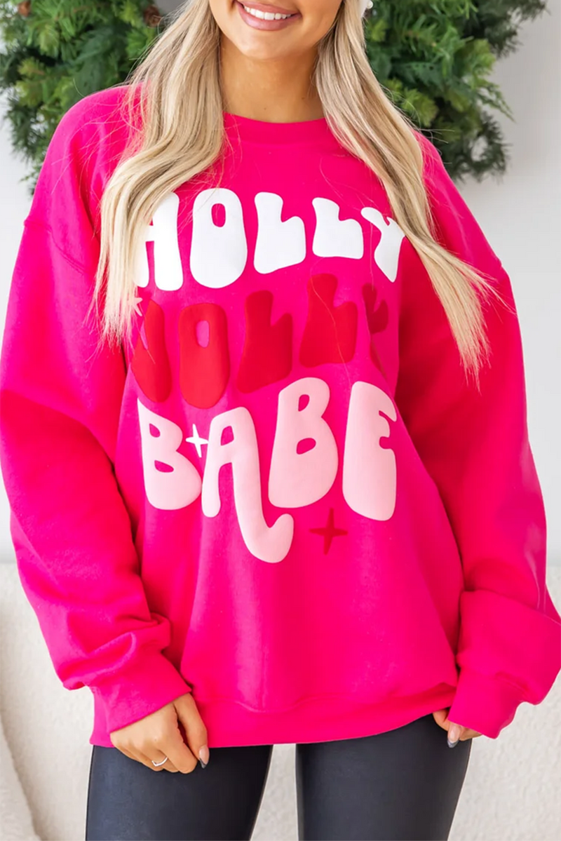 Rose Red Holly Jolly Babe Christmas Oversized Sweatshirt