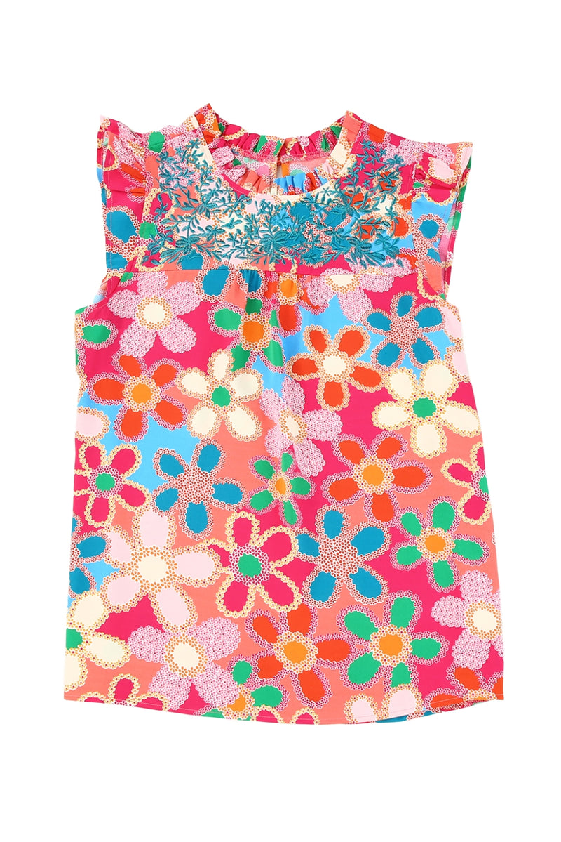 Pink Floral Print Boho Sleeveless Blouse