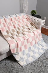 White 127*152cm Checkered Colorblock Soft Blanket