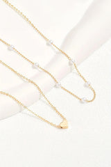 Gold Pearl Heart Chain Necklace