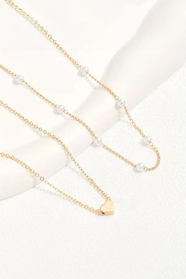 Gold Pearl Heart Chain Necklace