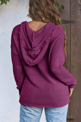 Purple Split V Neck Pullover Knit Sweater Hoodie