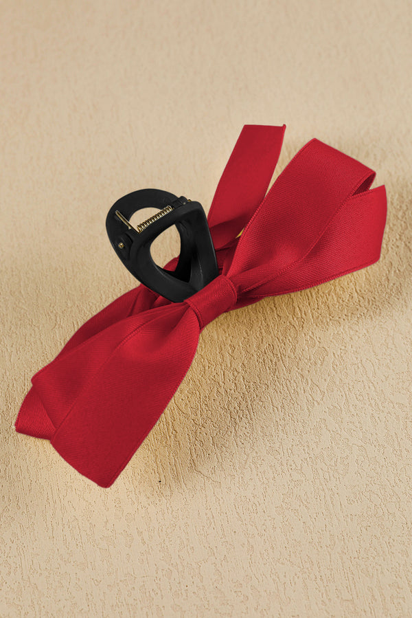 Fiery Red Solid Color Ribbon Bow Decor Hair Clip