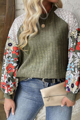 Vineyard Green Plus Size Textured Floral Patchwork Raglan Sleeve Top