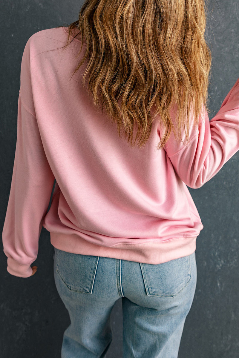 Pink TEACH Graphic Crewneck Drop Shoulder Sweatshirt