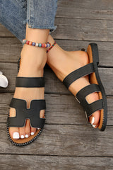 Brown Leather H Band Flat Slides Shoes