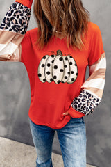 Red Polka Dot Pumpkin Print Leopard Stripe Colorblock Top