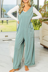 Parchment Pockets Oversized Ribbed Wide Leg Jumpsuit