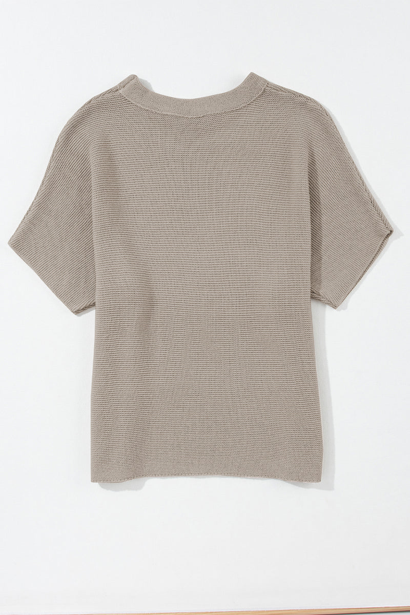 Coffee Mock Neck Short Batwing Sleeve Sweater