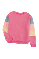 Rosy Color Block Casual Drop Sleeve Sweatshirt