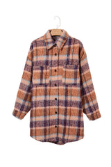 Multicolour Plus Size Plaid Print Collared Button Up Jacket