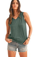 Simply Taupe Contrast Trim V-Neck Loose Fit Tank Top