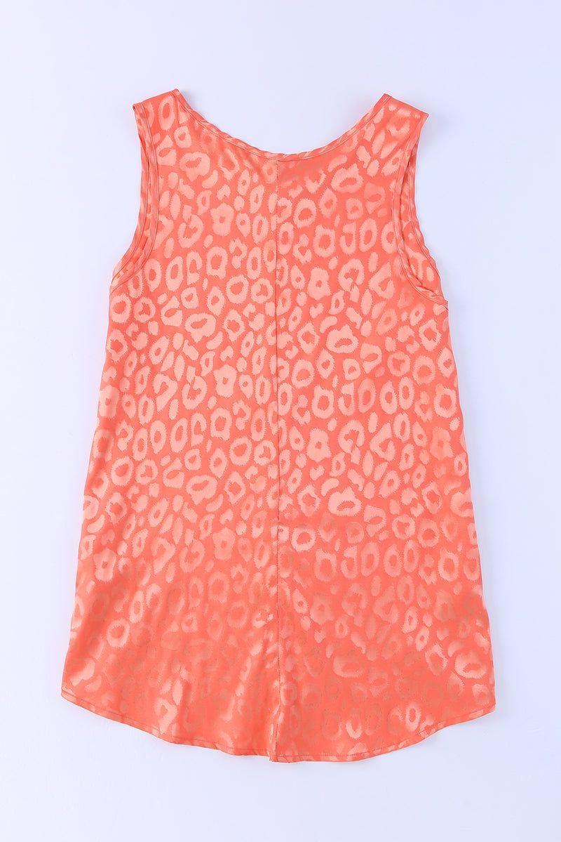 Pink Leopard Print Casual Sleeveless Satin Top