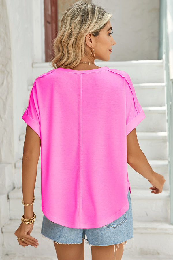 Green & Rosy Colorblock Exposed Seam Tee