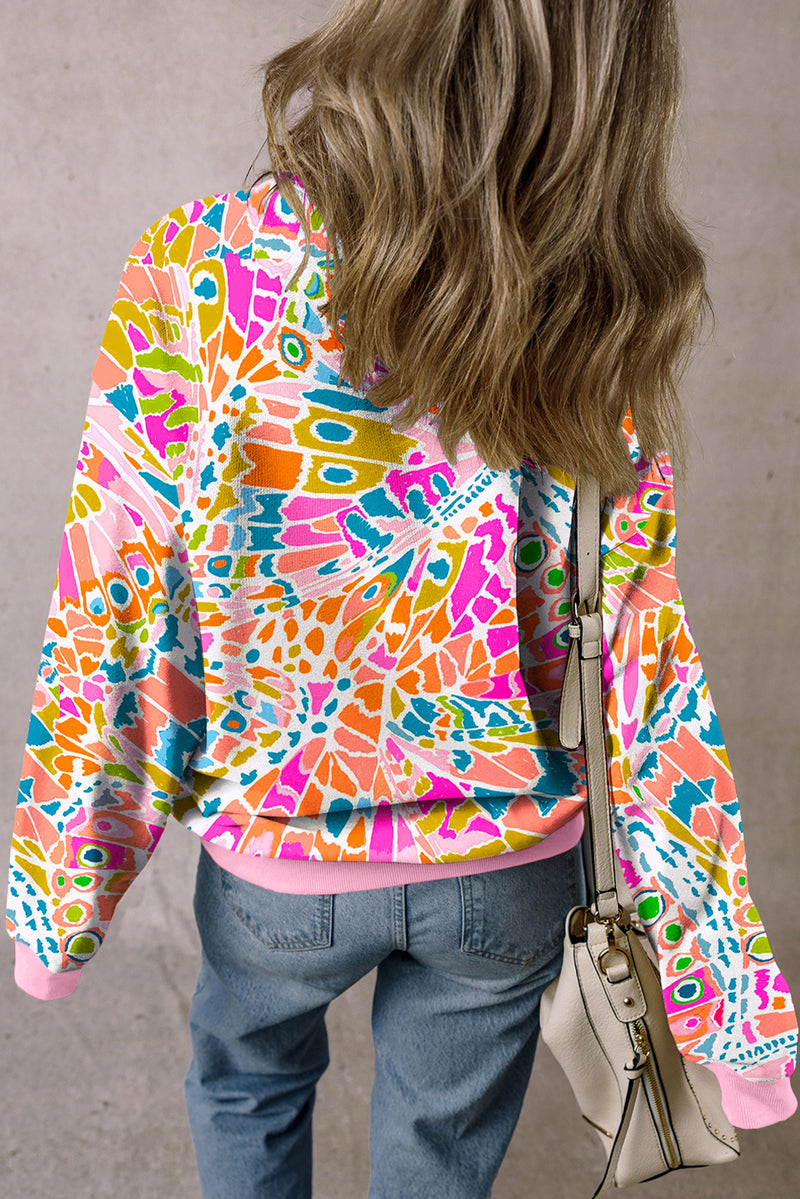 Pink Abstract Print Drop Shoulder Sweatshirt