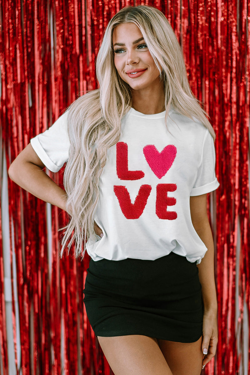 White Heart LOVE Graphic Valentines Crewneck Tee