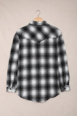 Black Button Up Collared Plaid Shacket