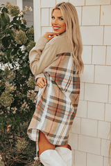 Khaki Plaid Patchwork Long Sleeve Jacket