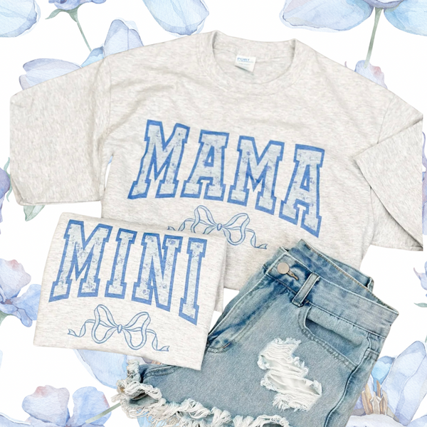 Mama / Mini Blue Bow Ash tee Deal