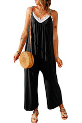 Black Casual Spaghetti Straps Wide Leg Pocketed Jumpsuits