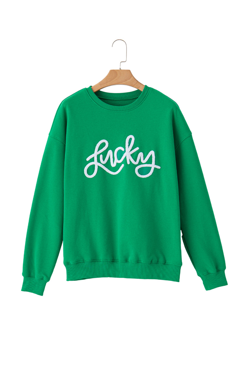 Green MERRY Print Drop Sleeve Pullover Sweatshirt