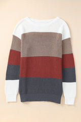 Red Color Block Casual Knit Pullover Sweater