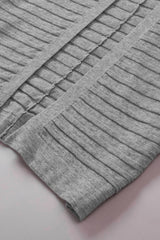 Grey Textured Ribbed Open Front Knit Cardigans