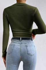 Vineyard Green Waffle Knit Cropped Long Sleeve Top