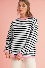 Black Striped Contrast Trim Long Sleeve Top