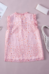 Pink Boho Floral Frill Trim Sleeveless Shirt