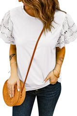 White Eyelet Butterfly Sleeve Business Casual Top