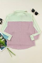 Phalaenopsis Color Block Ribbed Buttoned Oversized Shirt