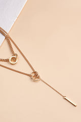 Gold Plated Double Layer O-Ring Long Stick Pendant Chain Necklace