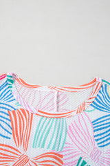 Multicolour Bowknot Print Waffle Loose Tee