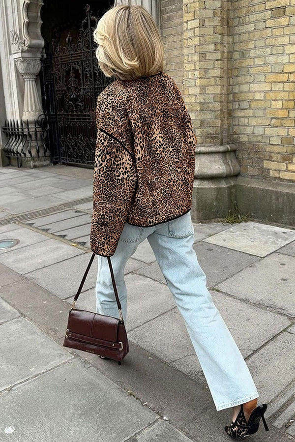 Brown Vintage Leopard Colorblock Print Coat