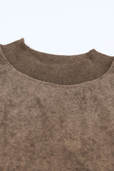 Brown Plain Drop Shoulder Crew Neck Pullover Sweatshirt