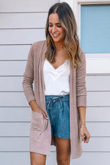 Pink Tunic Back Pockets Open Front Cardigan