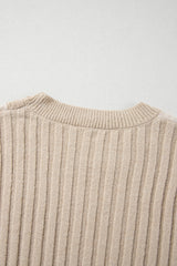 Khaki Cable Knit Colorblock Crew Neck Drop Shoulder Sweater