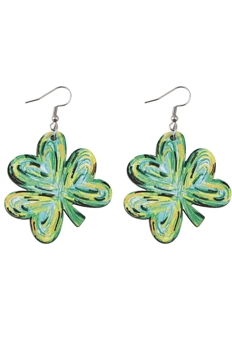 Light Green St Patrick Paint Shamrock Shape Drop Earrings