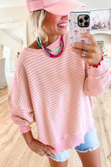 Pink Stripe Drop Shoulder Long Sleeve Top