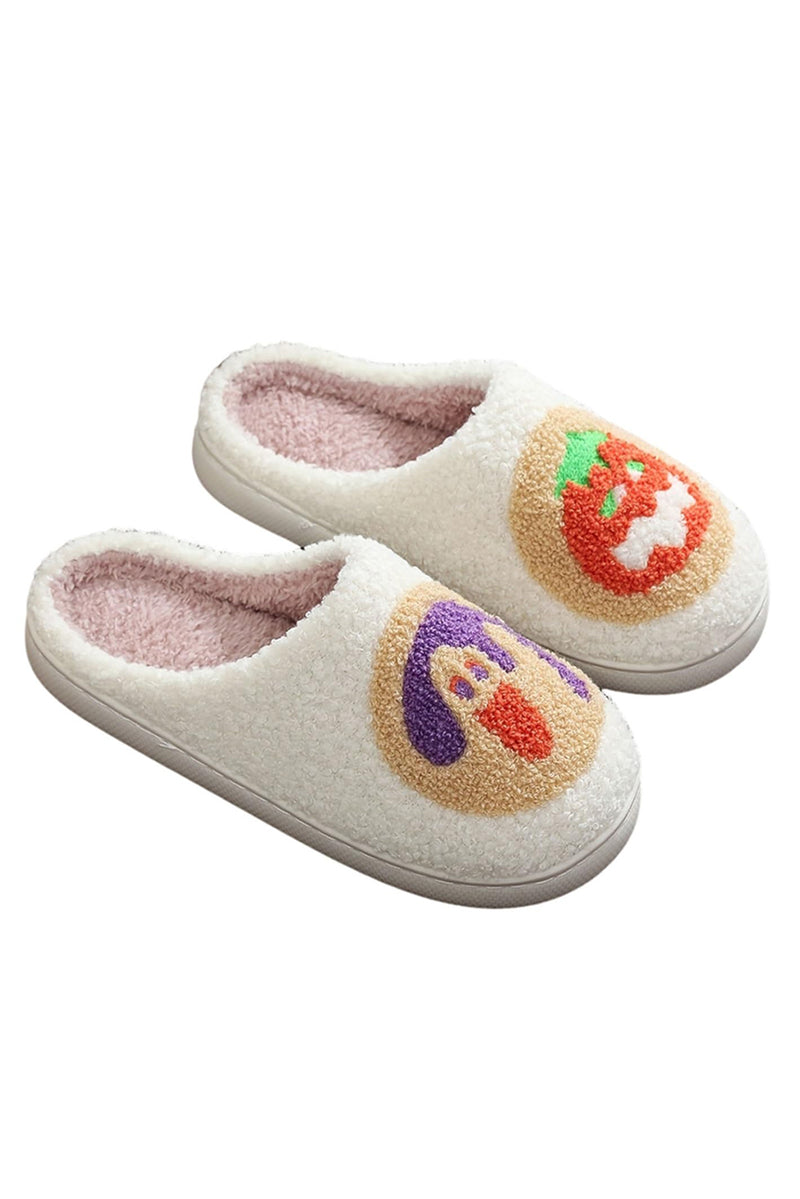 White Halloween Pumpkin Plush Winter Home Slippers