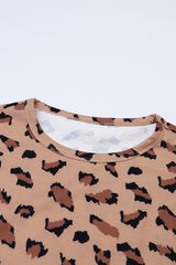 Brown Leopard Stitching Loose Long Sleeve Top