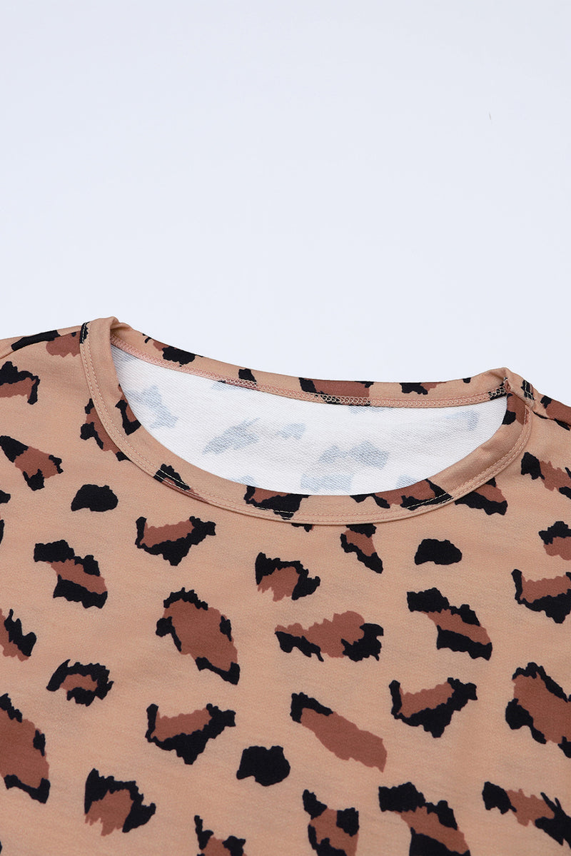 Brown Leopard Stitching Loose Long Sleeve Top