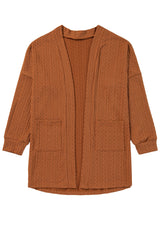 Chestnut Textured Knit Side Pockets Open Front Cardigan