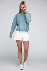 French Terry Acid Wash Boat Neck Pullover