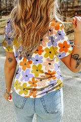 Orange 60s Vintage Flower Print Round Neck T Shirt