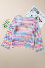 Purple Striped Hollow Knit Summer Beach Cover Up