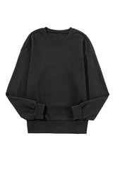 Black Snap Button Side Slits Solid Color Sweatshirt