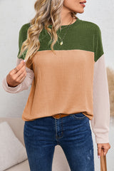 Black Color Block Corduroy Long Sleeve Top